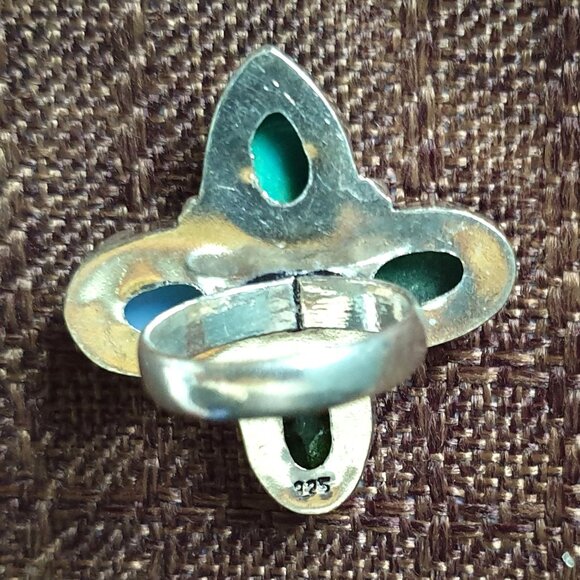 Bold Vintage Sterling Silver Multi-Gemstone Floral Cluster Statement Ring - Picture 9 of 15